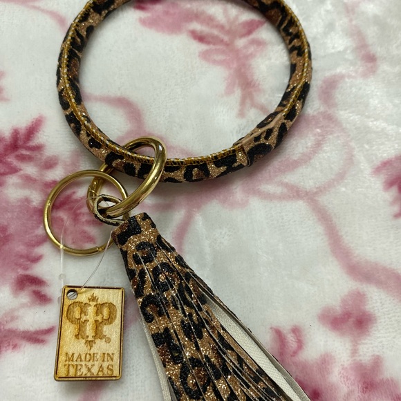 Pink Panache Gold and Brown Animal Print Key Holder with Tassel - Picture 2 of 4